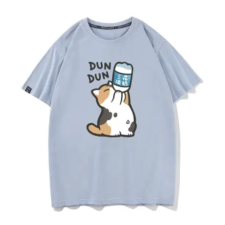 秀洛三花猫淡奶纯棉短袖T恤男日系春季小众潮流奶茶咖啡猫咪打底图片