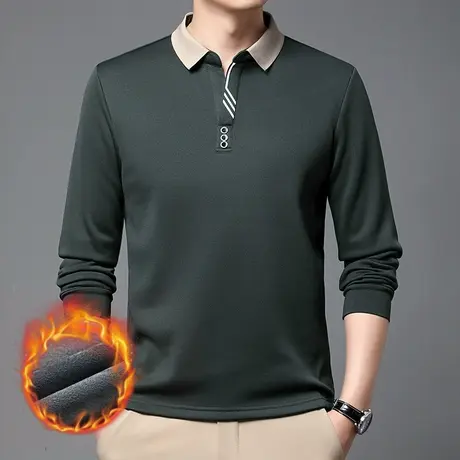 秋冬季男中年商务体恤Polo衫上衣新款翻领爸爸装加绒卫衣长袖T恤商品大图