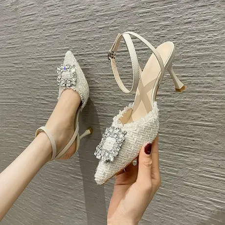 包头凉鞋女细跟2024年新款夏季气质百搭名媛风尖头一字扣带高跟鞋商品大图