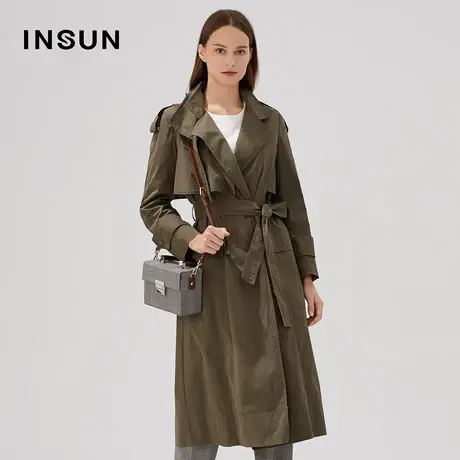 INSUN恩裳春季双排扣收腰棉质风衣外套商品大图