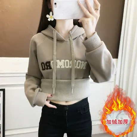 连帽加绒加厚中长款卫衣女秋冬2023新款学生外套冬季一体绒上衣女商品大图