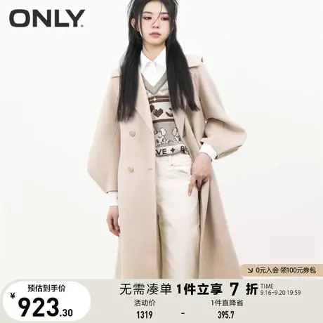 【买4免1】ONLY奥莱夏季100%羊毛宽松显瘦中长优雅毛呢大衣女商品大图