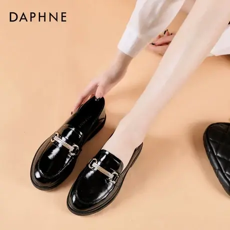 达芙妮黑色豆豆鞋女夏款单鞋2022年新款英伦风一脚蹬春季软底鞋子图片