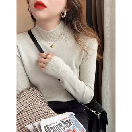 半高领毛衣内搭打底衫2023新款女秋冬修身显瘦中领针织衫长袖t恤图片