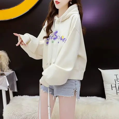 加绒加厚连帽卫衣外套女2023新款秋冬洋气减龄宽松短款小个子上衣商品大图