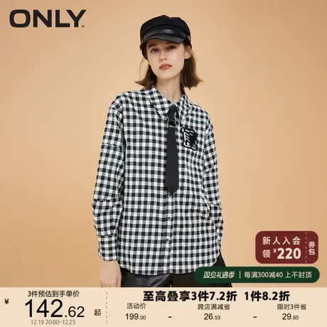 ONLY奥莱夏季时尚潮流休闲领带格纹长袖衬衫女商品大图