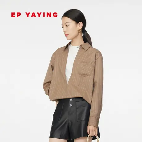 EP YAYING雅莹女装 简约通勤竖条纹深V领衬衫 春装商场同款2225A商品大图