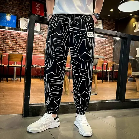 2023夏季裤子休闲裤速干运动裤空调宽松直筒薄款束腿裤花色九分裤图片