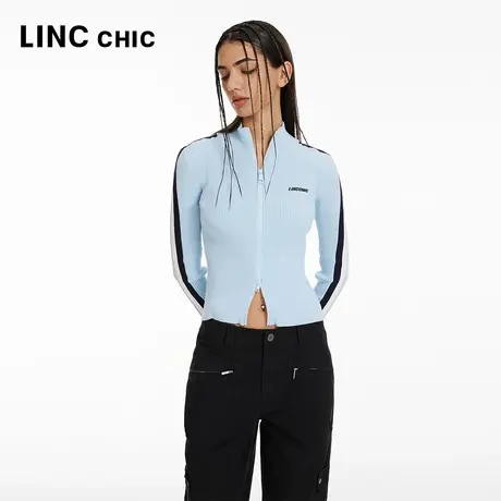 LINC金羽杰立领针织衫外套女款春毛衣内搭可外穿针织开衫外套168Y商品大图