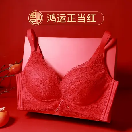 熳洁儿小胸显大聚拢内衣舒适无钢圈性感蕾丝文胸本命年红结婚胸罩商品大图