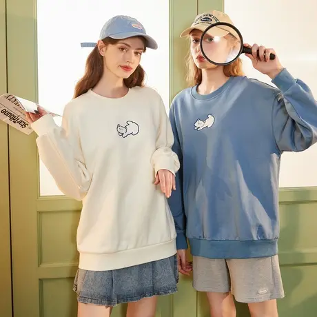 唐狮女卫衣春秋季圆领宽松简约设计感oversize立体图案运动美式图片