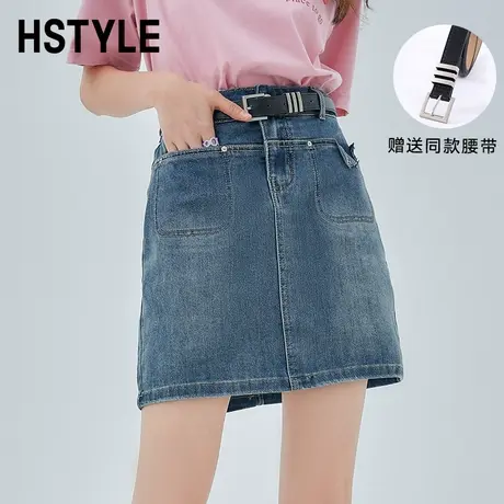 韩都衣舍2023夏季新款女装休闲直筒半身裙百搭牛仔短裙图片