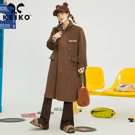 高级感绣标咖色毛呢大衣女加厚2024早春气质双排扣显瘦呢子外套图片