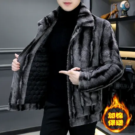 冬季仿皮草水貂绒保暖防寒外套男士潮牌加棉加厚夹克痞帅派克棉服商品大图