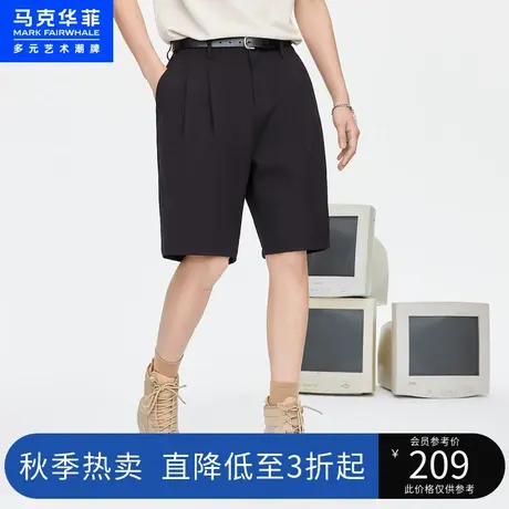 马克华菲褶裥弹力短裤男23夏季新款可调节腰扣时尚休闲通勤五分裤图片