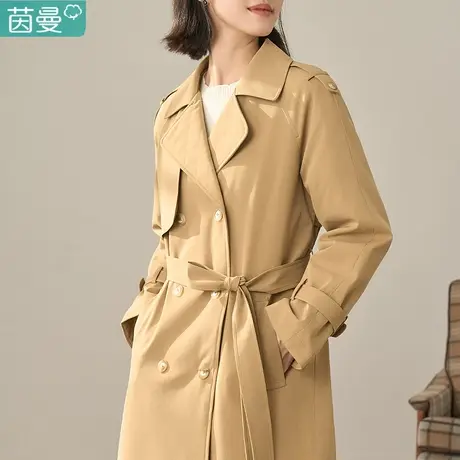 茵曼英伦风卡其色风衣外套女款中长款2024新款春季正肩外搭薄款图片