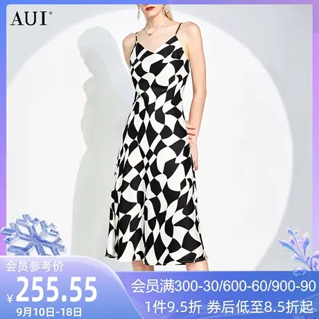 AUI气质轻熟风吊带连衣裙女2023秋季新款醋酸性感高端缎面鱼尾裙图片
