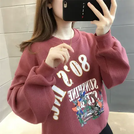 卫衣2023新款女网红款超火春秋潮流韩版宽松潮ins薄圆领套头卫衣图片