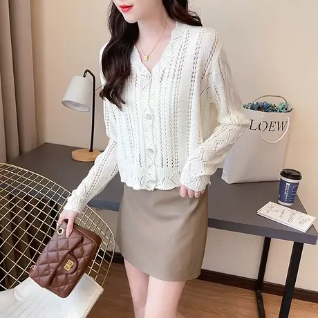 防晒衣女款2023新款夏季短款针织空调衫薄款透气女士披肩上衣开衫商品大图