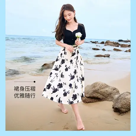 香影碎花a字半身裙女2023夏新款伞裙中长款显瘦高腰气质法式裙子图片