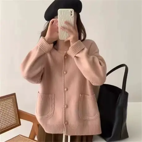 秋季新款韩版宽松小香风圆领针织开衫软糯毛衣外套春款女装2023年图片