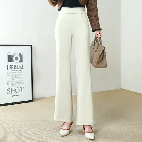 时尚毛呢微喇裤女秋冬2023新款通勤高腰通勤长裤显瘦垂感阔腿裤子商品大图