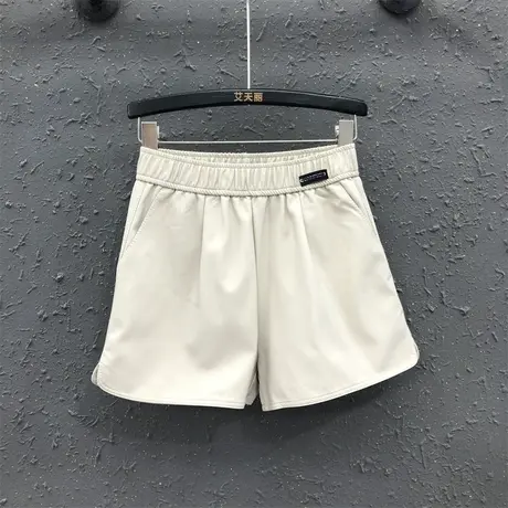 2023秋季新款网红爆款米白色小个子PU短裤女外穿宽松显瘦阔腿靴裤图片