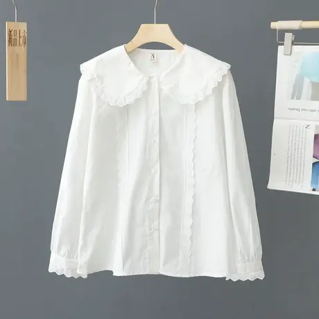 甜美风娃娃领设计感小众白色衬衫女春装新款法式时尚衬衣百搭上衣图片