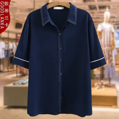 母亲节妈妈夏装洋气短袖衬衫中年加肥加大码女装时尚雪纺薄款上衣商品大图