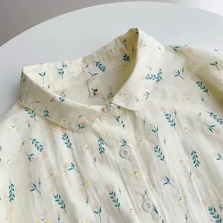 夏季日系文艺小清新舒适透气碎花宽松纯棉短袖衬衫女学生半袖上衣商品大图