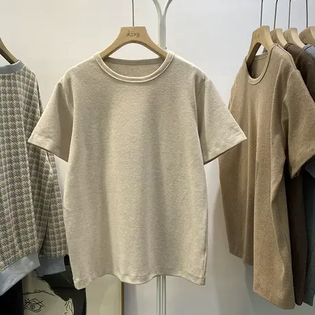 短袖t恤女2021新款韩版ins潮纯色宽松洋气简约百搭打底衫显瘦上衣商品大图