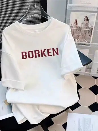 日系复古潮牌字母纯棉短袖t恤男女加肥特大码胖mm宽松原宿情侣装商品大图