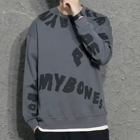 奕飏原创小众设计师2022春季卫衣男新款潮牌日系春秋款套头衫黑色图片