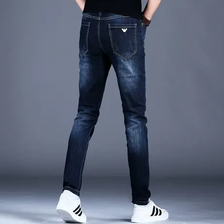 秋冬款品牌加绒牛仔裤潮牌男士新款高档潮流裤子男款修身小脚休闲商品大图