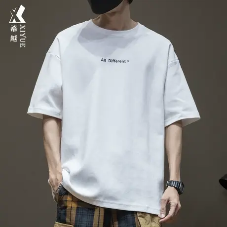 希越夏季300g美式重磅短袖t恤男宽松大码全棉日系简约休闲体恤衫商品大图