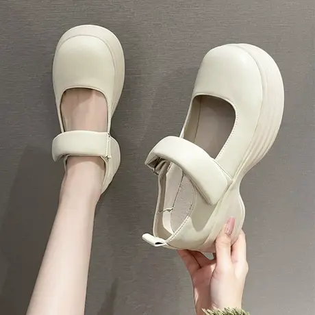 法式玛丽珍鞋女高跟2023年秋季新款魔术贴厚底大头松糕小皮鞋子女商品大图