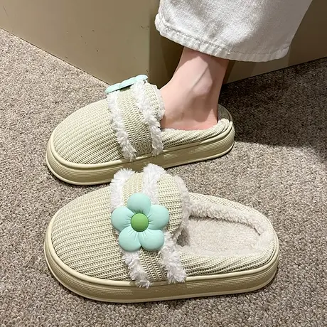 拖鞋女士春秋室内居家2023新款加绒外穿厚底可爱棉麻拖鞋女款夏季商品大图