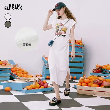 妖精的口袋白色t恤连衣裙女2023夏季新款印花修身设计感休闲裙子图片