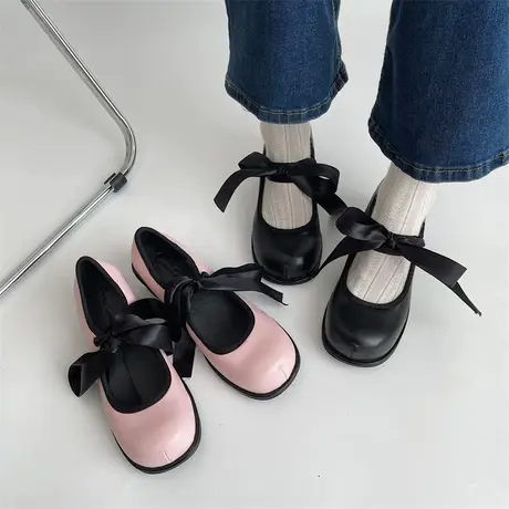 日系百搭配裙子粗跟玛丽珍鞋女2023年新款浅口圆头单鞋时髦小皮鞋商品大图