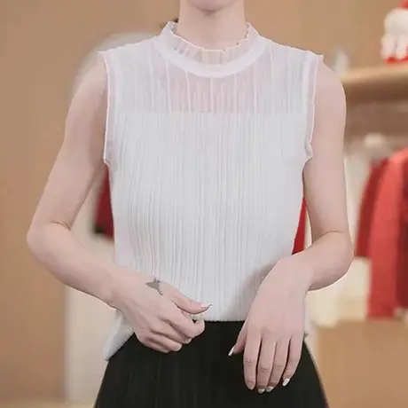 冰丝针织衫女2024夏季新款吊带背心薄款蕾丝内搭打底t恤无袖上衣图片