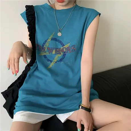 纯棉吊带坎肩背心无袖t恤女夏季设计感小众外穿宽松挂脖上衣ins潮图片