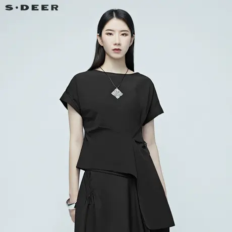 sdeer圣迪奥夏季新蝙蝠袖拼接衬衫S20280427🔤图片