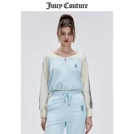 Juicy Couture橘滋外套女2024春季新款美式一字领拼色天鹅绒上衣图片