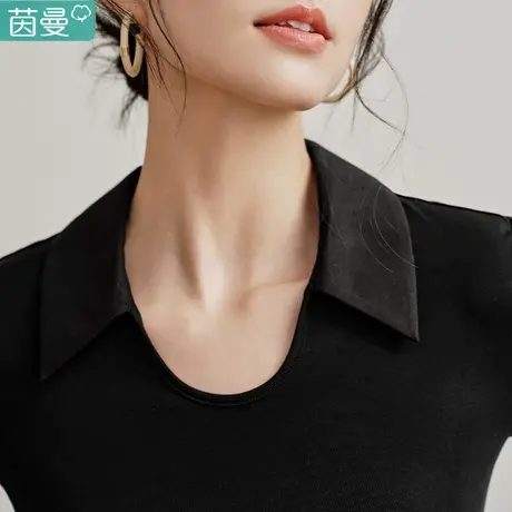 茵曼旗舰店法式通勤Polo领T恤女2024年春季新款修身显瘦长袖上衣图片