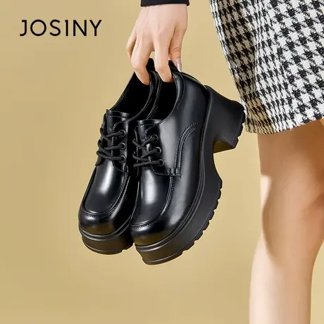 Josiny小皮鞋女2023年新款春季系带单鞋复古粗跟高跟学院风乐福鞋商品大图