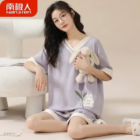睡衣女夏天女款夏季2023年新款纯棉短袖女士套装花朵家居服春秋款商品大图