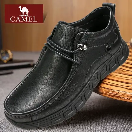 Camel/骆驼男鞋冬季款保暖加绒真牛皮舒适式父亲休闲皮靴爸爸鞋子商品大图