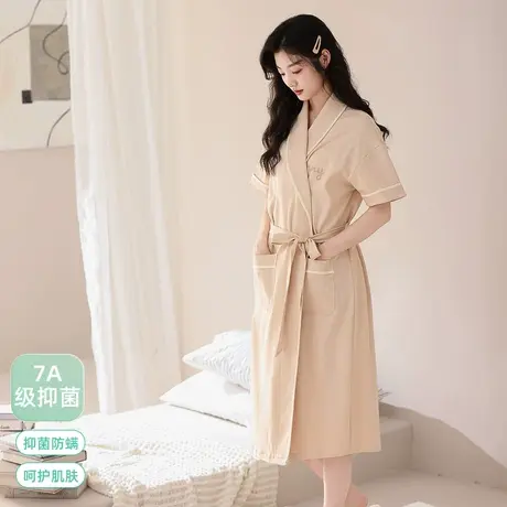 猫人睡袍春夏款2024新款纯棉女士睡衣短袖浴袍女大码家居服可外穿图片