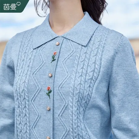 茵曼旗舰店法式气质polo领毛衣女2023冬新款宽松显瘦针织开衫外套图片