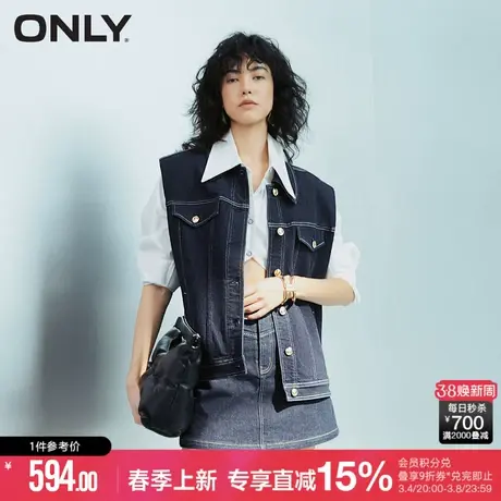 ONLY夏季设计感百搭无袖短款开衫牛仔马甲女|124256004商品大图